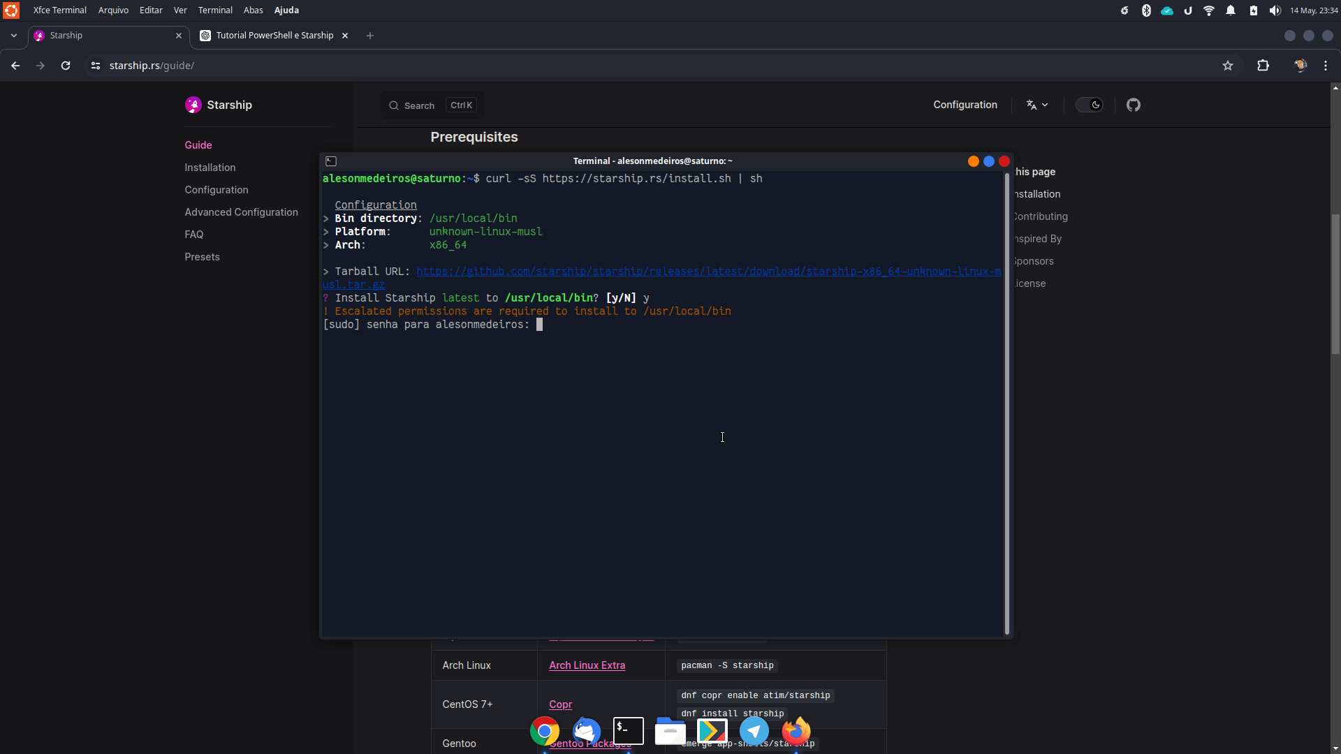 Terminal do XFCE com script